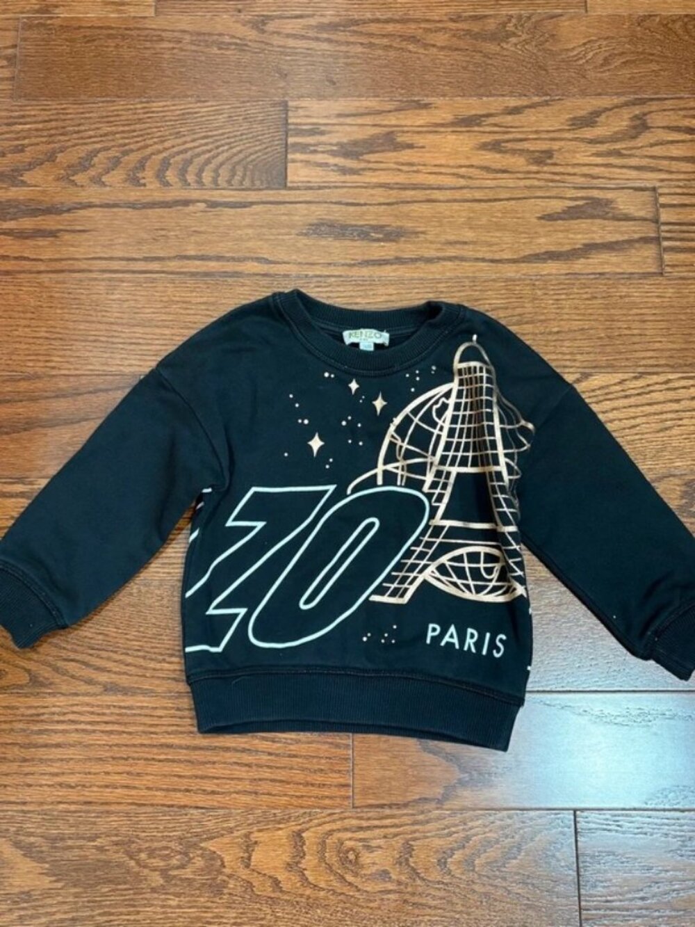 Like New 2Y Kenzo Kids Black Sweatshirt with Gold Metallic Print, Perfect for Fa
